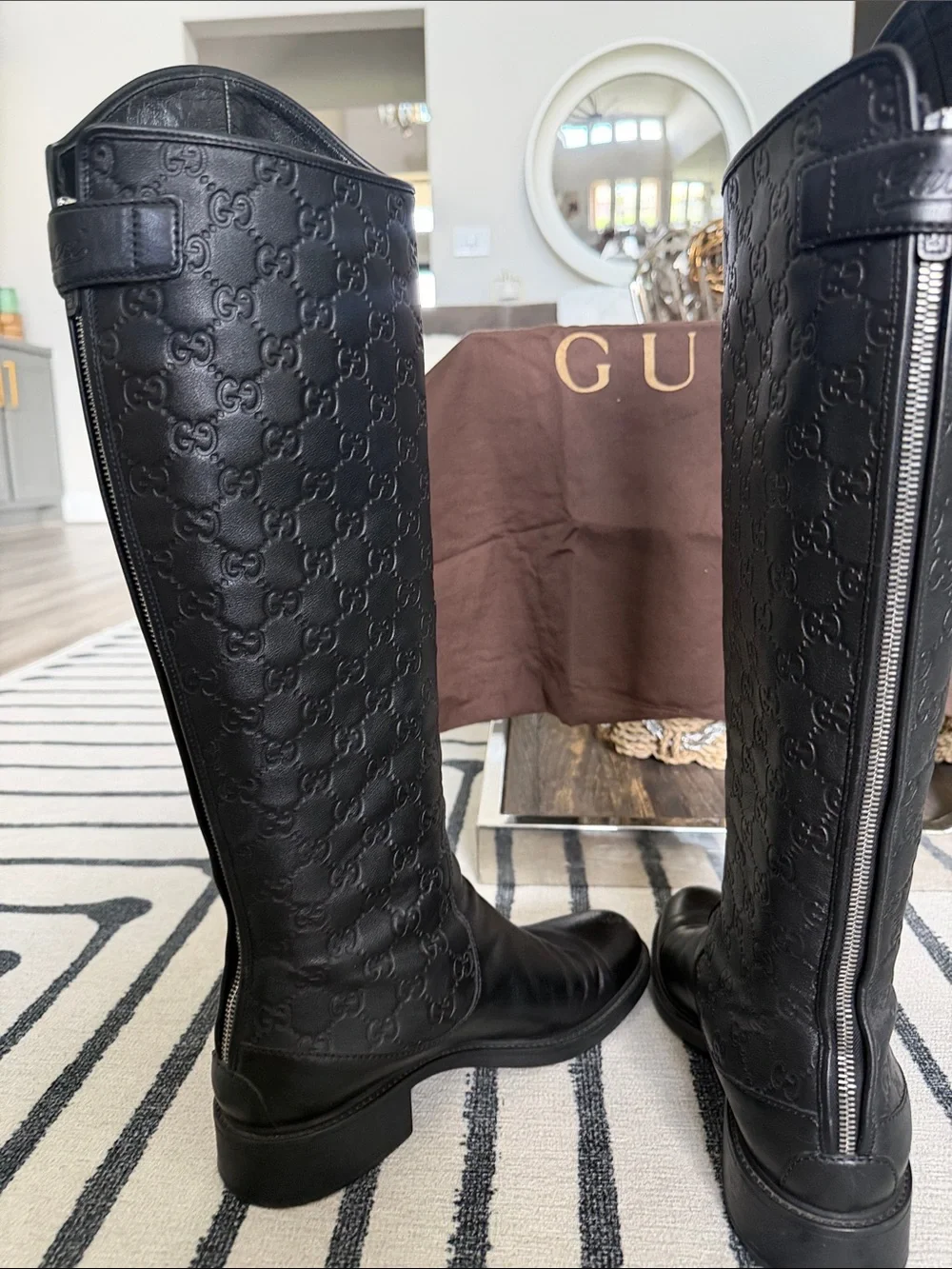 Gucci Black Embossed Leather Over-the-Knee Boots